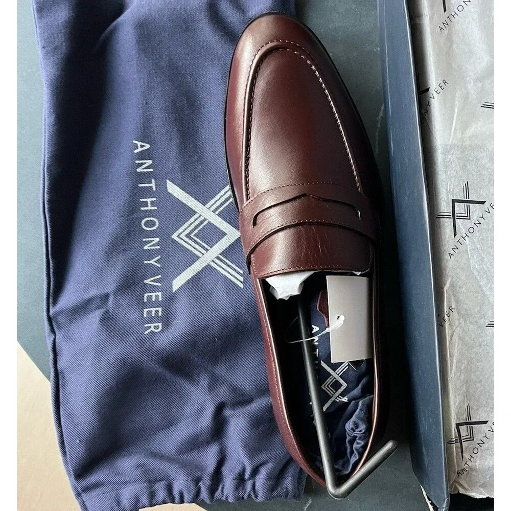 New Anthony Veer Gerry Penny Loafers Slip On Shoes Wine Men Leather Sz 10 Lite